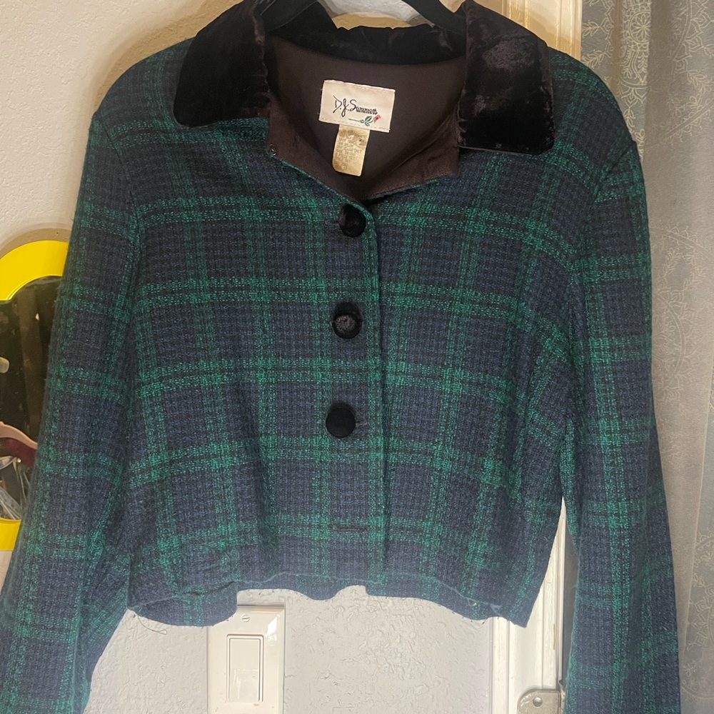 Yves Saint Laurent Green and Navy Plaid Blazer